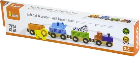 drewniany pociąg ze zwierzętami z zoo Viga