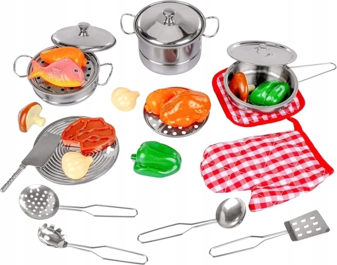 Plastikowe produkty spożywcze i rękawica kuchenne w zestawie