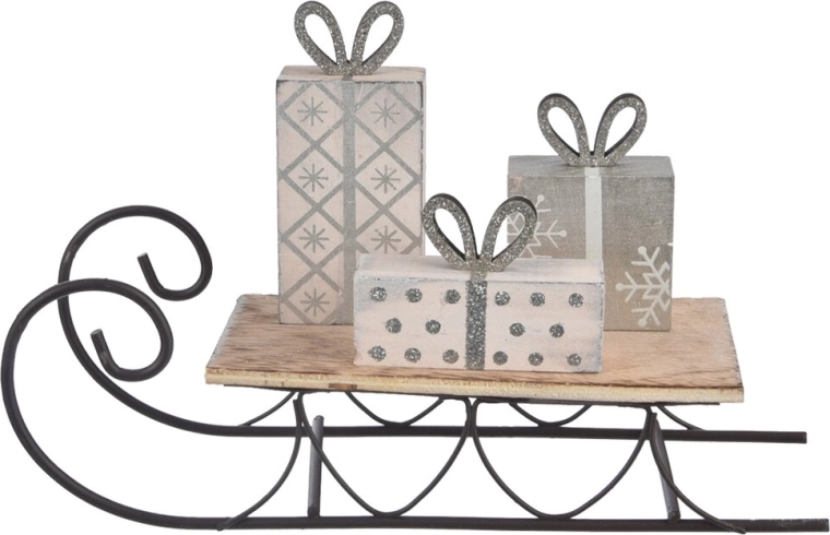 Dekoracyjne sanki drewno/metal beżowe 23 × 14 × 7 cm