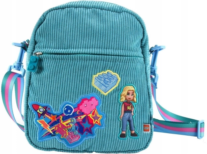 Turkusowa torba na ramię LEGO Friends z aplikacjami do naprasowania