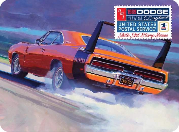 Plastikowy model AMT 1969 Dodge Charger Daytona 1:25 (USPS Stamp Series Collector Tin)