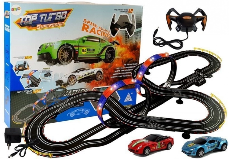 Tor wyścigowy 1:43 z 2 autkami Top Turbo ze światłami, długość 7,6 m