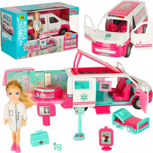 Mobilny ambulans z lalką i akcesoriami