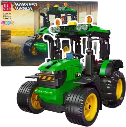 Klocki traktor – zielono‑czarny model, 304 elementy