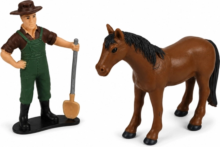 Figurka farmera i koń w zestawie