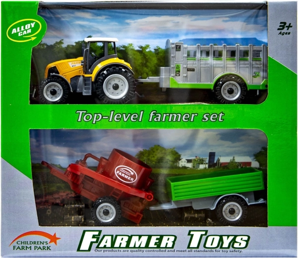 Pomarańczowy traktor z wymiennymi przyczepami
