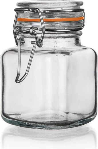 Szklany hermetyczny słoik LINA 100 ml, kwadratowy z klamrowym zamknięciem