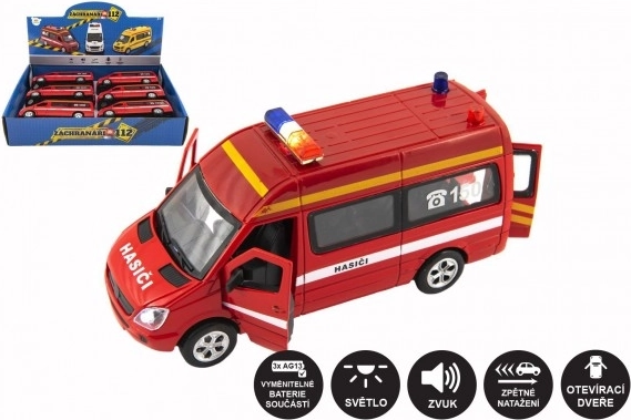 Wóz strażacki metal/plastik 15 cm ze światłem i dźwiękiem z mechanizmem pull-back