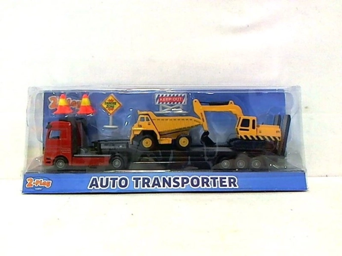 Autotransporter z dwoma pojazdami budowlanymi