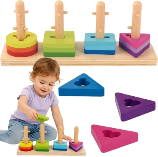 Drewniana układanka i nawlekanka geometrycznych kształtów Tooky Toy
