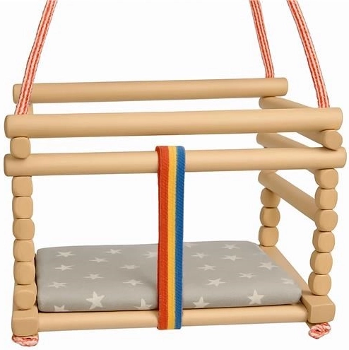 Drewniana bukowa huśtawka dla dzieci BABY MIX naturalna z poduszką