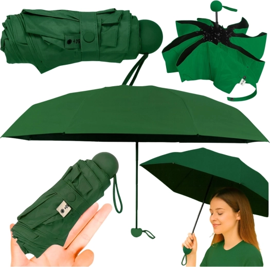 Składany kieszonkowy parasol z ochroną UV UPF 50+ 90 cm – ciemnozielony z etui