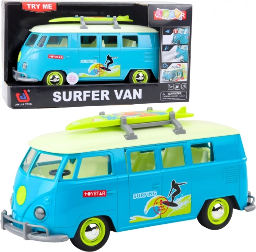 Surfer van – mikrobus ze światłami i dźwiękami z odpinaną deską surfingową, turkusowy