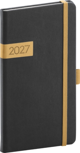 Kieszonkowy kalendarz Notique Twill 2027 czarno-złoty 9 x 15,5 cm