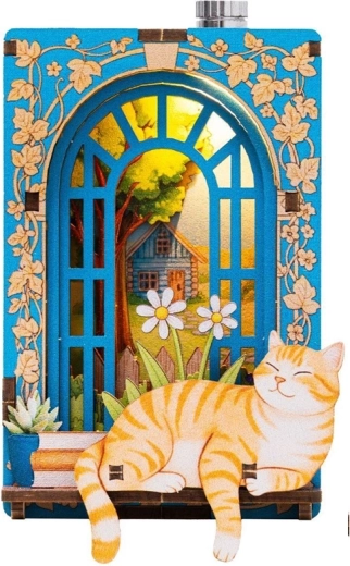 2Kids Toys 3D drewniane puzzle magnet kot w oknie - 1 sztuka