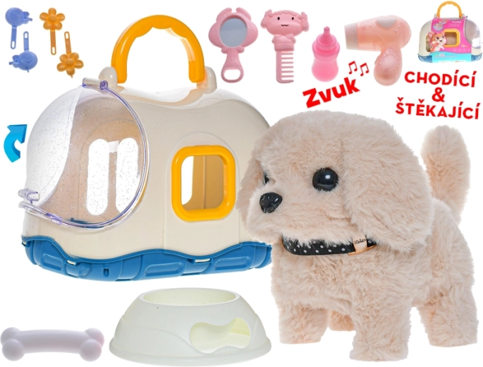 Interaktywny pluszowy piesek z transporterem 19 cm