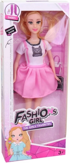 Lalka fashion 29 cm w różowych letnich sukienkach z kotkiem
