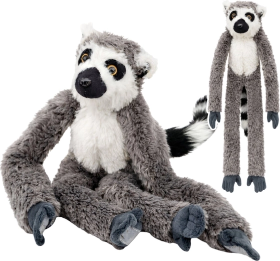 Pluszowy lemur z długimi łapkami i rzepami, szary 35 cm