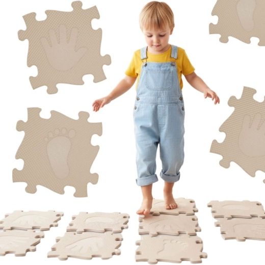 Woopie sensoryczna ortopedyczna mata puzzle dłonie i stopy, 16 elementów, beżowa
