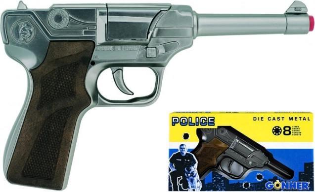 Policyjny pistolet srebrny metalowy 8 strzałów