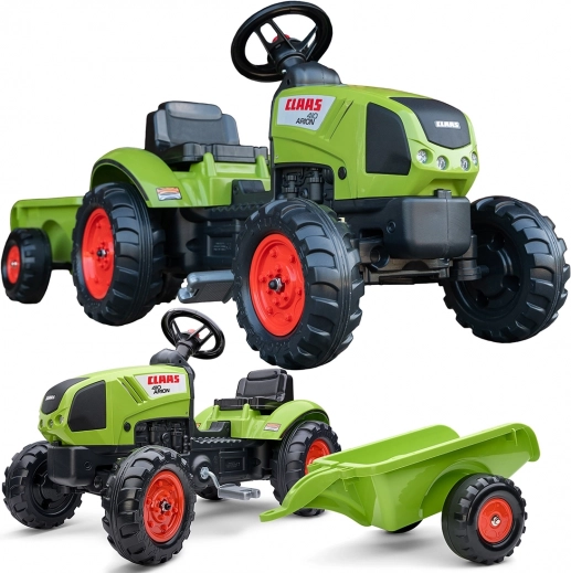 Falk traktor Claas zielony na pedały z przyczepą i klaksonem dla dzieci od 2 lat