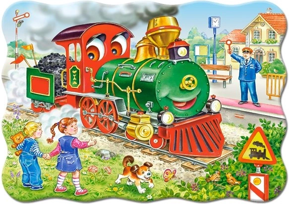 Puzzle 30 elementów zielona lokomotywa