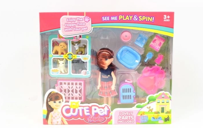 Lalka ze zwierzątkami i akcesoriami do opieki