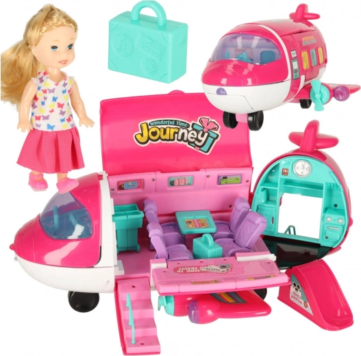 Interaktywny samolot dla lalek 2w1 z akcesoriami różowy