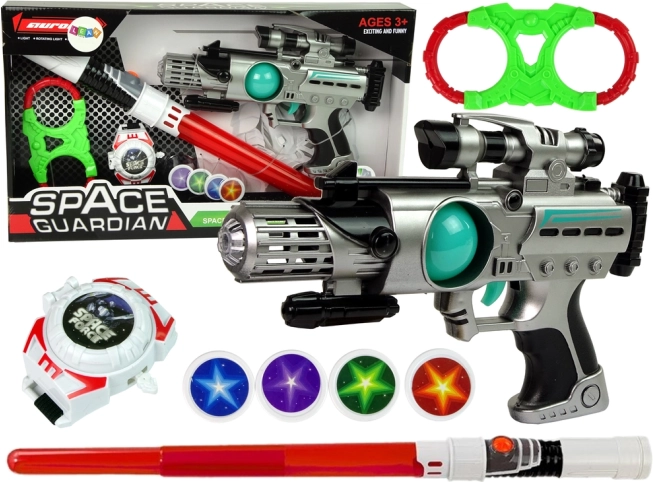 Zestaw kosmicznych broni Space Guardian z laserowym pistoletem i mieczem