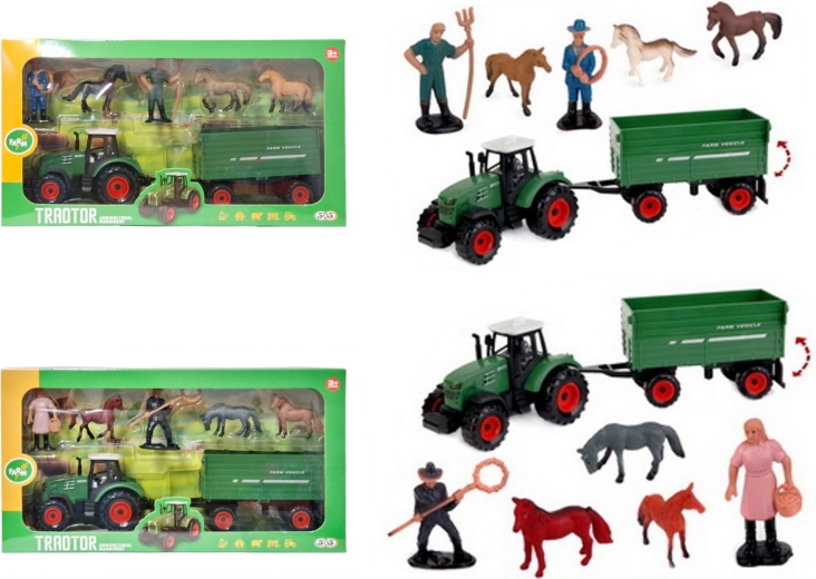 Zestaw farmerski: traktor z przyczepą i akcesoriami