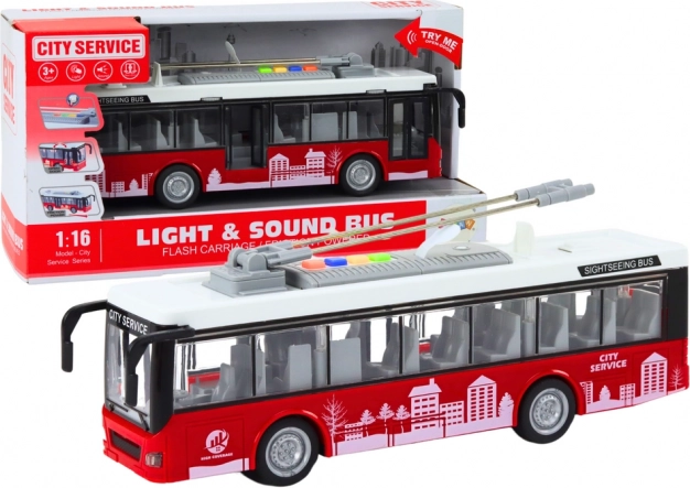 Trolejbus 1:16 Światła Dźwięki Jeździ Czerwony i biały