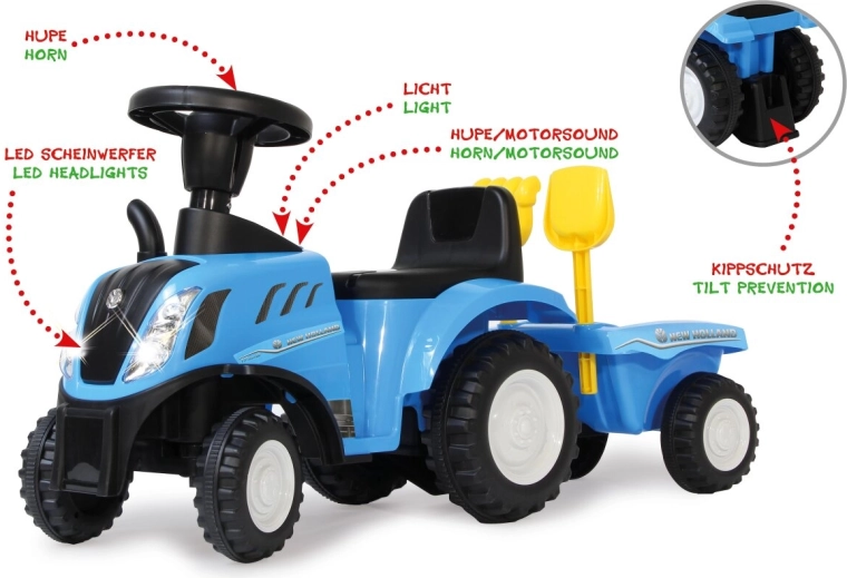 Jeździk dziecięcy New Holland T7 z przyczepą 2 w 1, niebieski