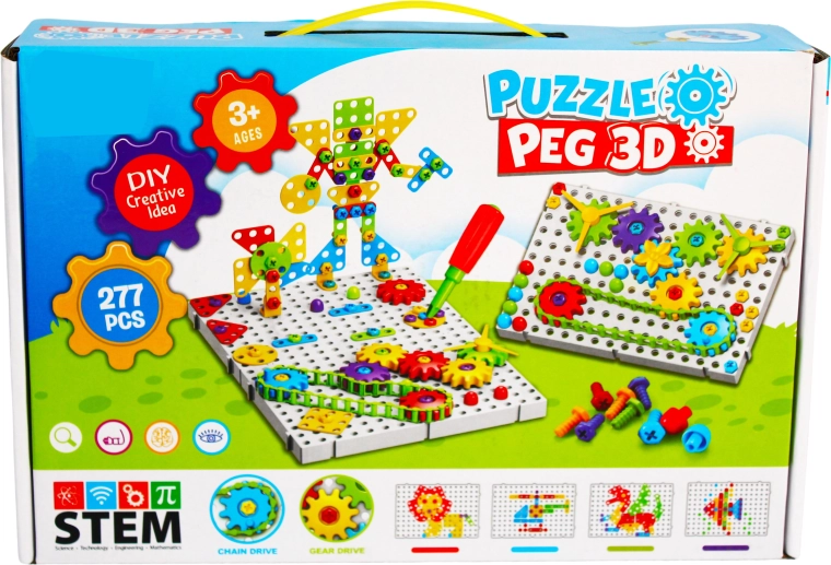 Kreatywny zestaw konstrukcyjny 3D Puzzle Peg z narzędziami (277 elementów)