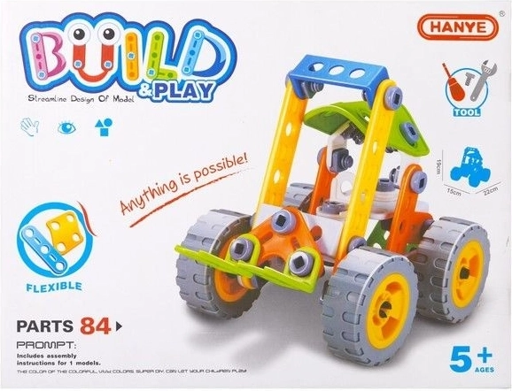 Konstrukcyjny zestaw do budowy ze składanym pojazdem (84 elementy) - 1 sztuka