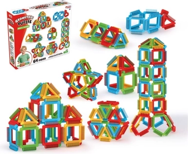 Klocki konstrukcyjne – geometryczne puzzle 64 elementy