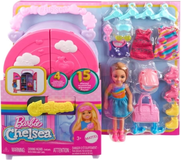Barbie Chelsea szafa – lalka i 15 akcesoriów