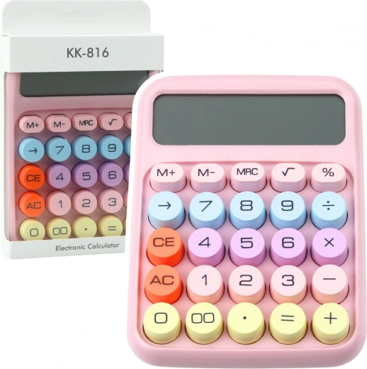 Różowy kalkulator na baterie do biura i szkoły