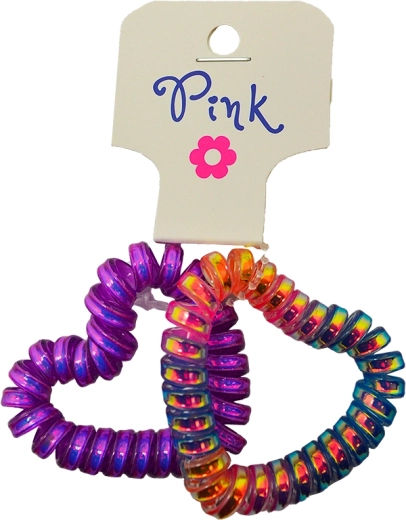 PINK gumki do włosów w kształcie serca – tęczowe i fioletowe (2 szt.)