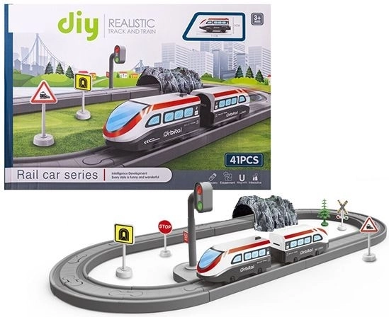 Dziecięca kolejka z wagonikami, zestaw 41 elementów