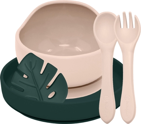 Petite&Mars silikonowy zestaw do karmienia Take&Match 4 szt. desert sand / misty green (6m+)