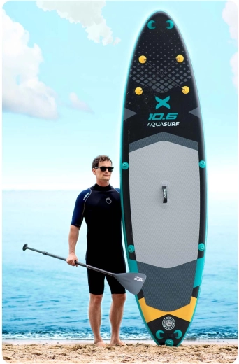 Wszystko w zestawie: wiosło, pompka, leash i plecak