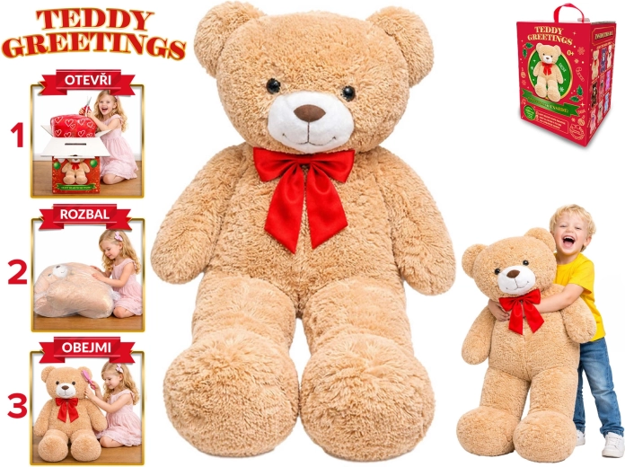 Teddy Greetings pluszowy miś z kokardą 120 cm beżowy