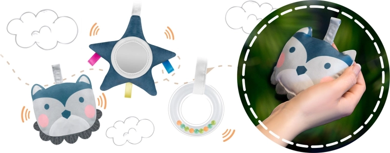 Pałąk z zabawkami dla rozwoju zmysłów