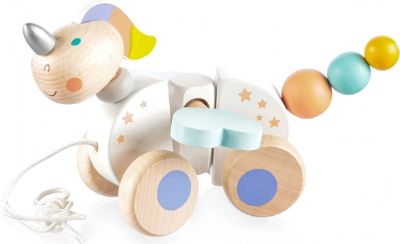 Drewniana zabawka do ciągnięcia Jednorożec