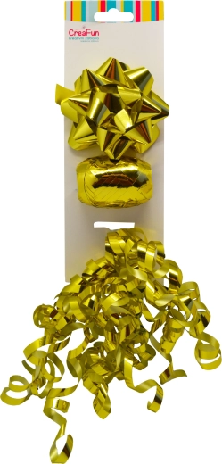 Zestaw prezentowy w metalicznym złocie – kokarda 9 cm, wstążka 10 m, kokardka 6 mm (3 szt.)