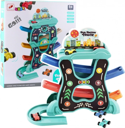 Edukacyjny tor samochodowy z zjazdami na trzech poziomach