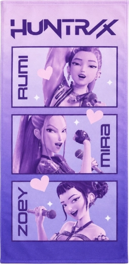 Dziecięcy szybkoschnący ręcznik kąpielowy K-Pop Demon Hunters Huntrix 70 × 140 cm, fioletowy