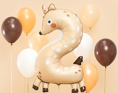 Foliowy balon urodzinowy w kształcie cyfry 2 z motywem sarenki