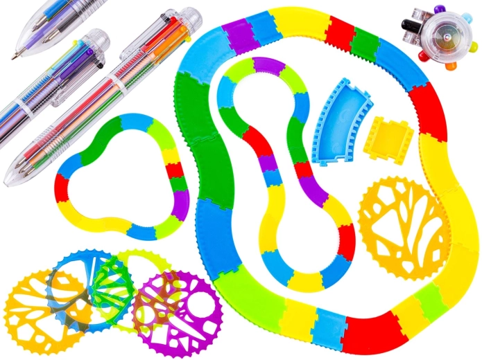 Spirograf – zestaw do rysowania z modułowym torem, szablonami i wielokolorowym długopisem