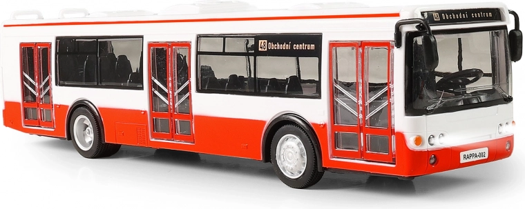 Autobus mówiący po czesku 28 cm czerwony na napęd wsteczny ze światłami i dźwiękami